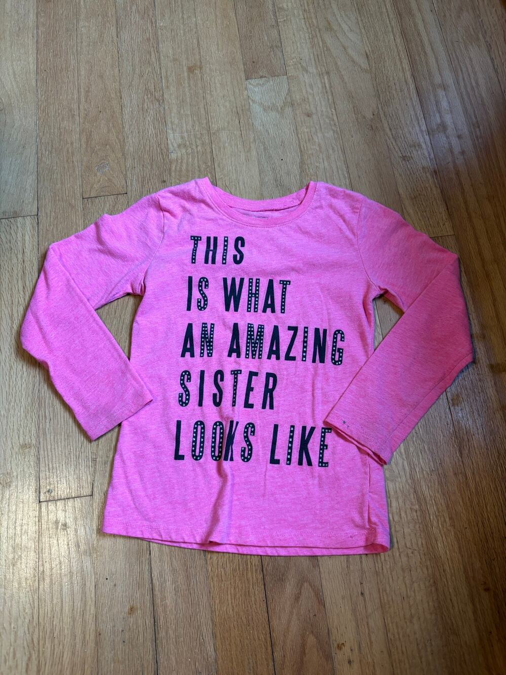 Children's Place Rhinestone "Amazing Sister" Long-Sleeve Tee - Heather Pink, 5/6